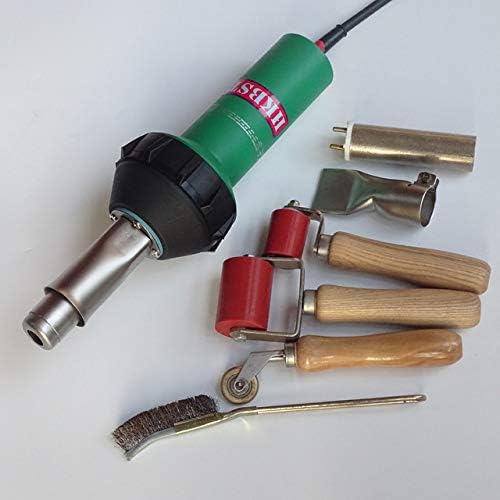 Pistola de soldadura de plástico de aire caliente con rodillos, rodillo de centavo, 2 boquillas planas, cepillo y elemento de calor de repuesto con