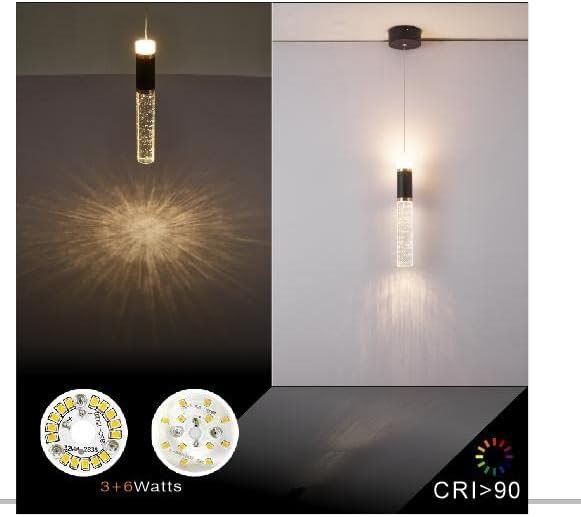 Lámpara colgante LED, lámpara LED moderna de cristal para isla de cocina, iluminación colgante ajustable para isla de cocina, candelabro LED negro