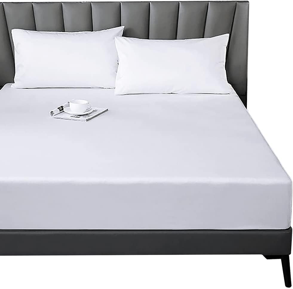 Lirex Sábana bajera ajustable, tamaño matrimonial, 100% algodón, 300 hilos, suave, transpirable, color blanco