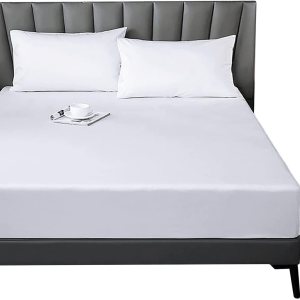 Lirex Sábana bajera ajustable, tamaño matrimonial, 100% algodón, 300 hilos, suave, transpirable, color blanco Lirex Sábana bajera ajustable, tamaño matrimonial, 100% algodón, 300 hilos, suave, transpirable, color blanco