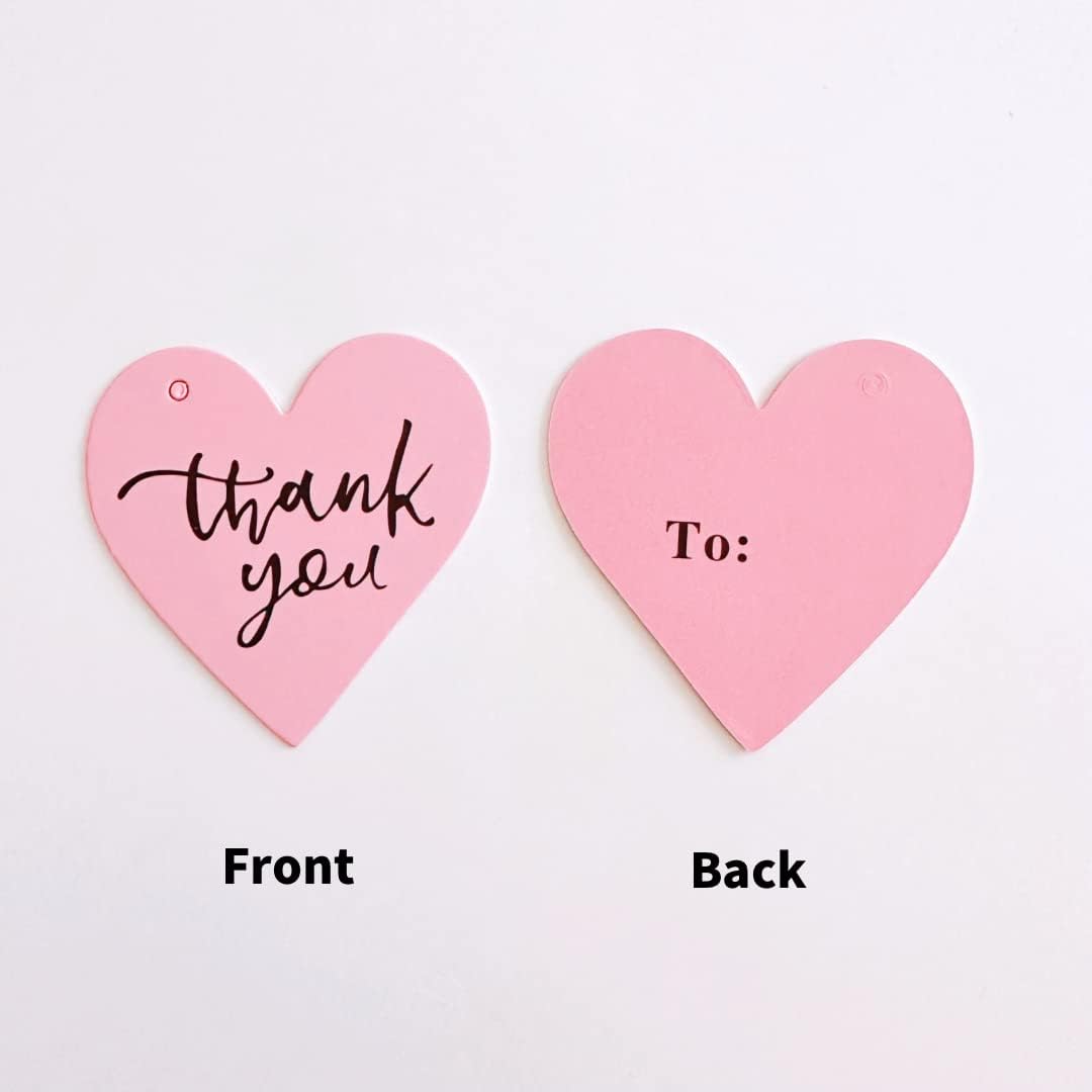 Etiqueta de regalo de agradecimiento con corazón rosa (50 unidades), ideal para recuerdos de boda, baby shower, despedida de soltera, fiesta,