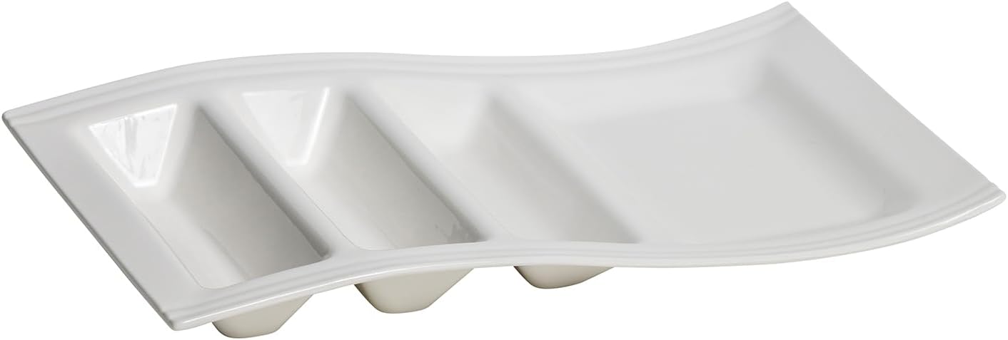GUYTRENDz Plato apilable para servir tacos con divisores, elegante soporte para tacos de China con 3 ranuras y 1 sección plana, plato de cena