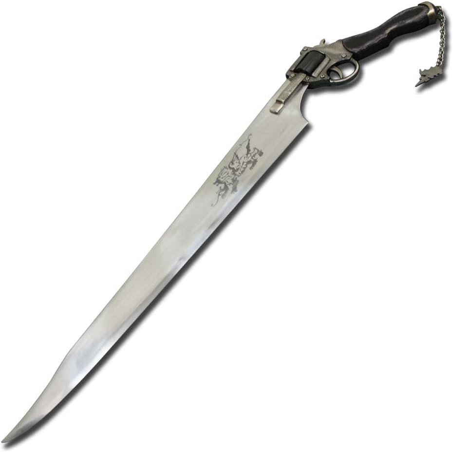 Espada funcional de réplica de revólver para cosplay, construcción de acero inoxidable, funda de cuero, espada de anime con un revólver funcional