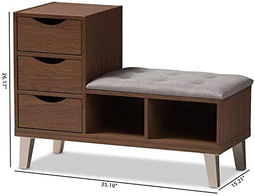 Baxton Studio Carell Furniture – Banco tapizado para guardar zapatos, color gris y marrón