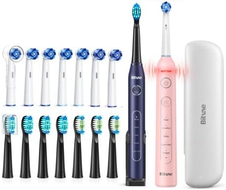 Bitvae Paquete de cepillos de dientes eléctricos ultrasónicos y giratorios para adultos y niños, cepillos de dientes recargables sónicos aceptados