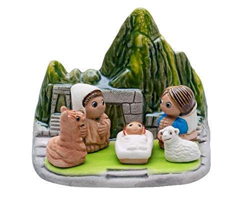 Machu Picchu Nativity Scene – Handmade in Clay – 1 block – 3.15″X2.15″X3.15″ high, Peru, Ruins, Incas, Andes, Llama, Sheep, Peruvian