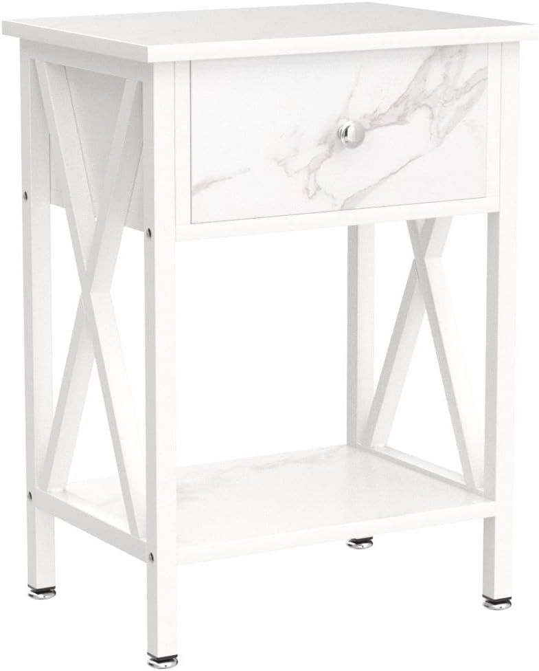 VECELO Mesita de noche, moderna mesita de noche, mesita de noche con cajón y estante de almacenamiento para sala de estar, dormitorio, marco de