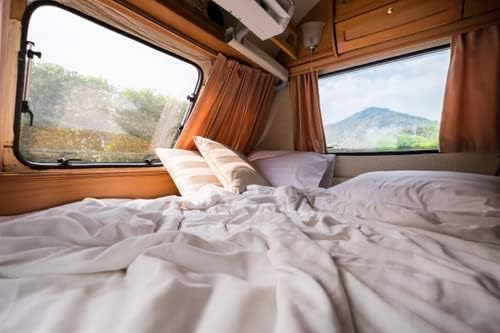 Juego de sábanas de microfibra para autocaravana, 72 x 80 pulgadas, color blanco sólido, sábanas para campistas, caravanas y remolques de viaje, de