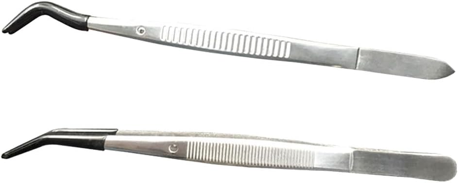 2 pinzas de acero inoxidable, pinzas de punta doblada, pinzas largas para manualidades, puntas recubiertas de goma, pinzas para hacer joyas para