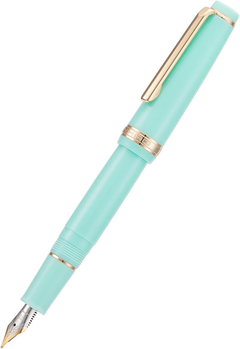 Jinhao 82 Pluma estilográfica de resina iridio extra fina y fina con convertidor, verde claro con clip dorado, 2 unidades