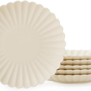 WENSHUO Daisy – Juego de 6 platos llanos, redondos de 6.7 pulgadas, crema mate WENSHUO Daisy – Juego de 6 platos llanos, redondos de 6.7 pulgadas, crema mate