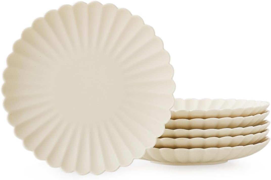 WENSHUO Daisy – Juego de 6 platos llanos, redondos de 6.7 pulgadas, crema mate