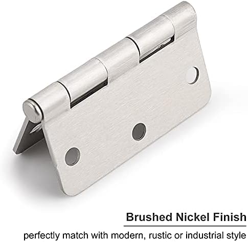 Knobonly Bisagras de puerta de níquel cepillado de 3.5 x 3.5 pulgadas con esquinas redondeadas de radio de 14 pulgadas, paquete de 6