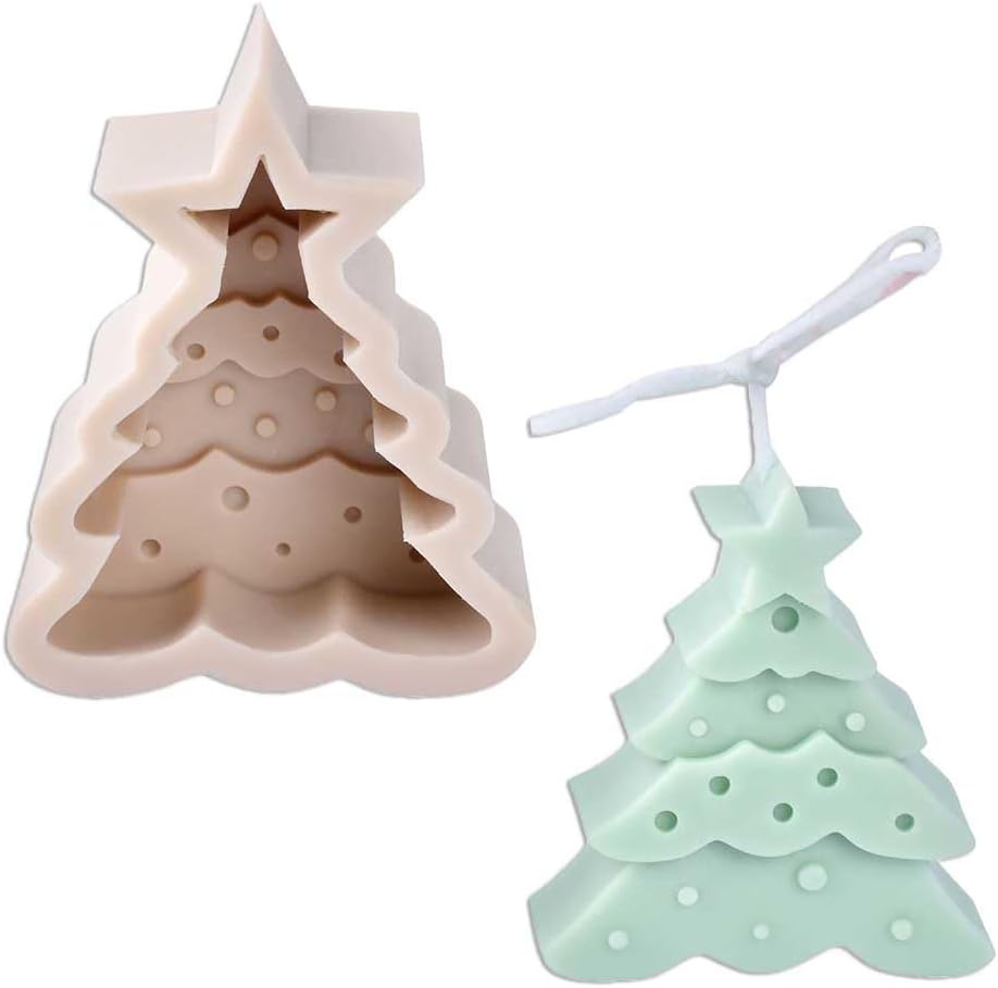 Tone Fun Moldes de silicona con forma de árbol de Navidad de estrella para hacer velas, resina, velas de aromaterapia, jabón de cera hecho a mano,