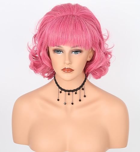 Peluca Frenchy de los años 50, peluca rizada estilo Bob, peluca corta rosa para mujer, peluca de disfraz de Halloween