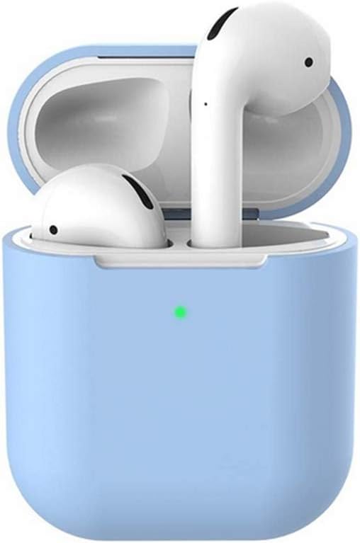 Funda protectora de silicona compatible con Apple Airpods 1 y AirPods 2 LED frontal visible (azul claro)