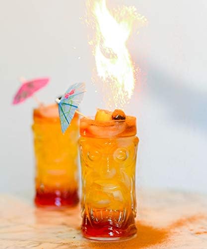 Screaming Tiki Glasses – Juego de vasos de 16 onzas, 2 piezas, moderno juego de fiesta de bar con púas