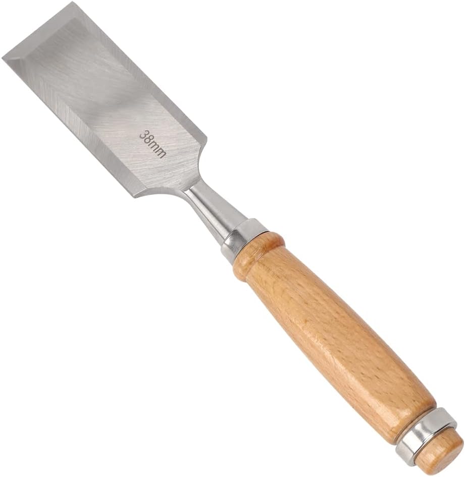 Herramienta de cincel de madera, cincel de madera para carpintería, CR V 1.496 in borde biselado cincel de madera de hoja afilada con mango de