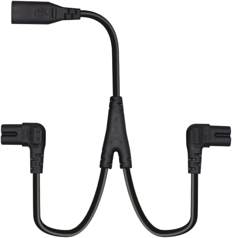 Cable de alimentación IEC 320 C8 a C7 dual figura 8 macho a doble ángulo recto hembra adaptador 1 en 2 salidas CA, cable de alimentación IEC 320 C8