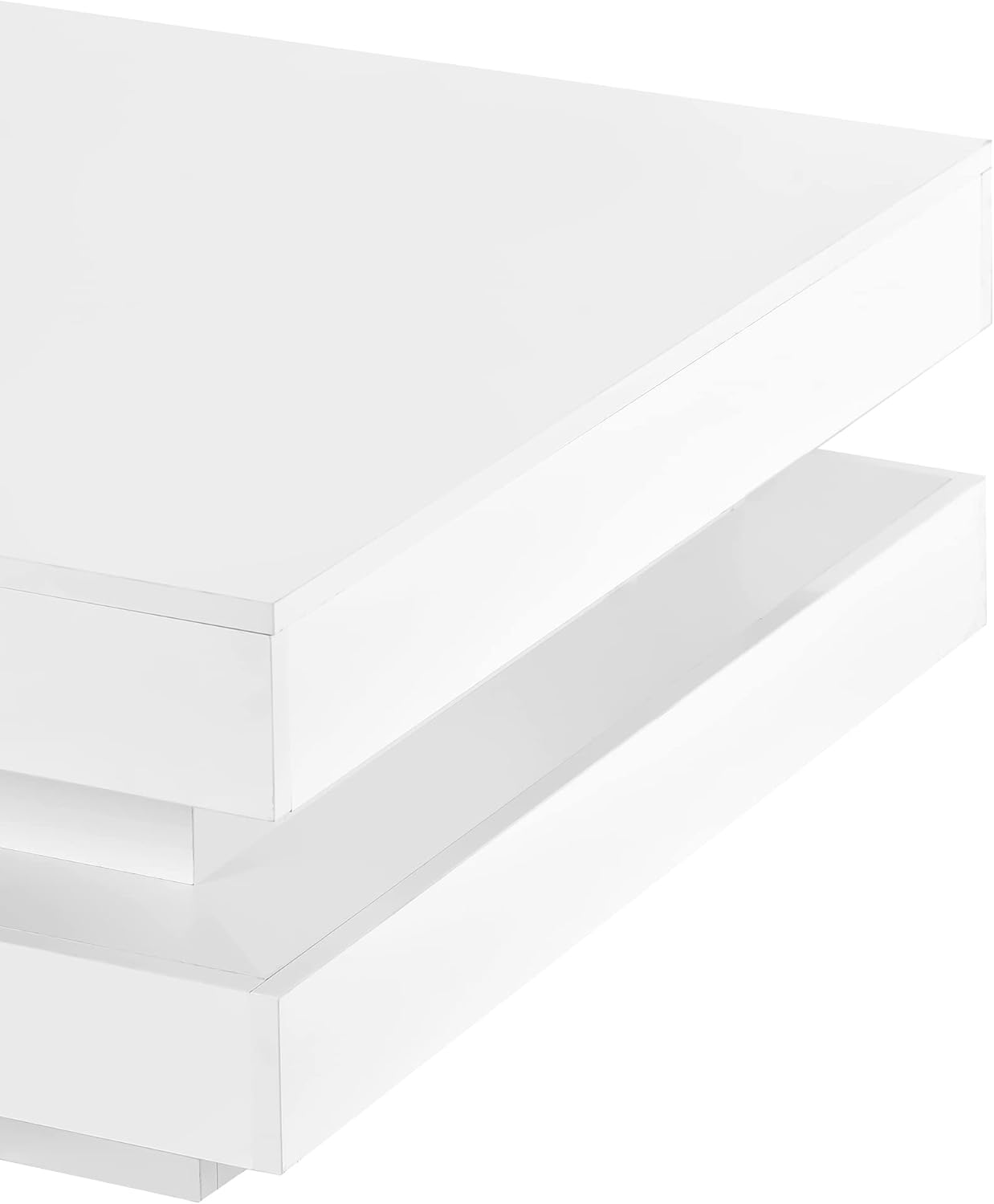 Mesa de centro cuadrada moderna, mesa de cóctel de 2 niveles con iluminación LED y control remoto, mesa central de alto brillo para sala de estar