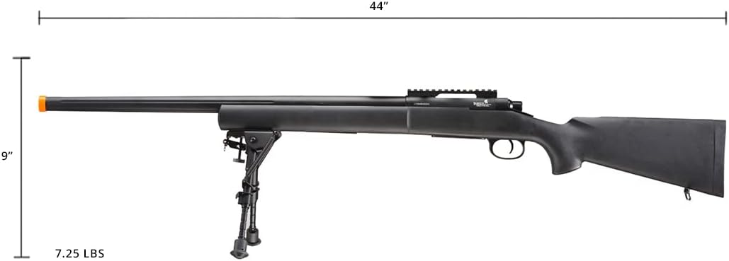 Lancer Tactical Airsoft M24 Bolt Action Sniper Airsoft Rifle con bípode (color negro)