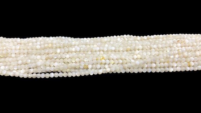 Cuentas facetadas de nácar natural de 0.118 pulgadas (0.118 in), 13 pulgadas de largo, cuentas de piedras preciosas para collar y pulsera