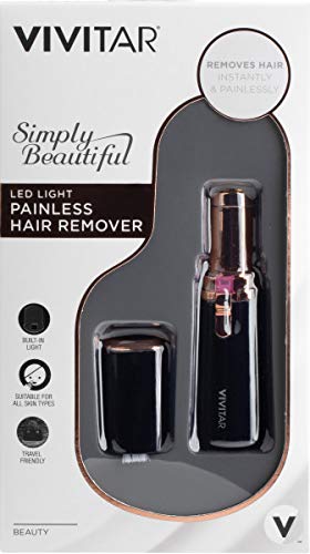 Vivitar PG-V027-BLK – Removedor de pelo sin dolor con luz LED, portátil y compacta, fácil almacenamiento y fácil de transportar con luz LED