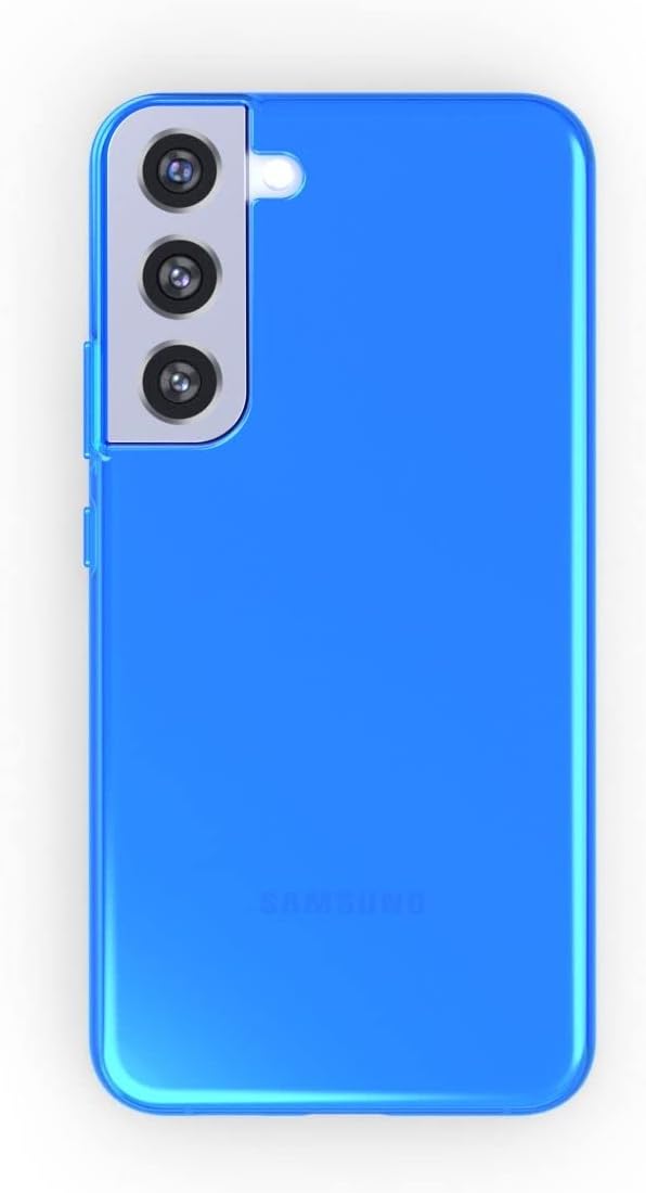 FELONY CASE – Funda protectora transparente azul neón para Samsung Galaxy S22, TPU y policarbonato que absorbe los golpes – A prueba de grietas con