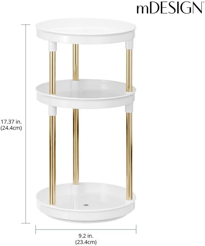 mDesign Spinning Lazy Susan 360 – Organizador de maquillaje giratorio de 3 niveles – Organizador de cosméticos de belleza para tocador de baño,