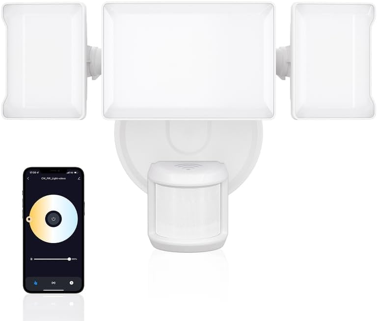 Olafus Luz de inundación LED inteligente de 55 W para exteriores con sensor de movimiento, luz de seguridad WiFi exterior sintonizable de 2700