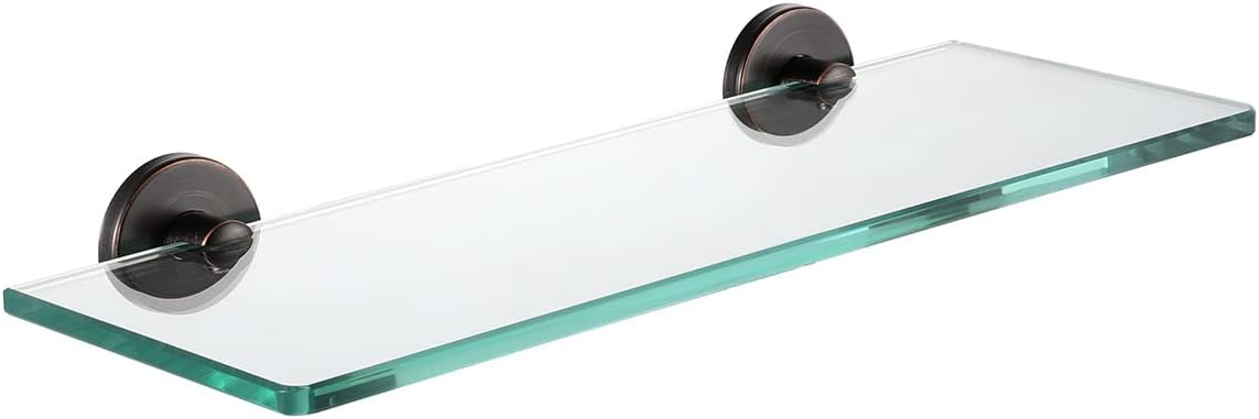 JQK TGS101L14-ORB – Estante de vidrio para baño de bronce aceitado, almacenamiento de ducha de vidrio templado de 14 x 5 pulgadas, montaje en pared