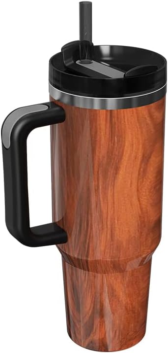 Vaso aislado al vacío de acero inoxidable de 40 onzas con tapa y popote para agua, té helado o café, batido y más (grano, 40 onzas)