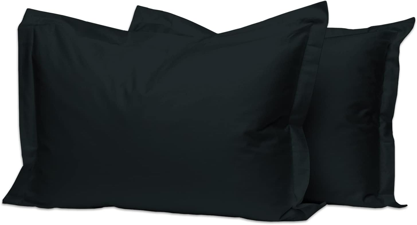 Pizuna Funda de almohada de algodón tamaño Queen, color negro, 400 hilos, 100% algodón peinado de fibra larga, tejido de satén, fundas de almohada