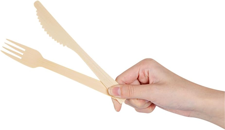 Restaurantware Bambuddha – Juego de utensilios de bambú de 7 pulgadas, 100 utensilios de bambú desechables, cuchillo y servilleta, acabado liso,