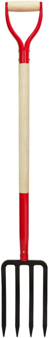 Tenedor de jardín resistente para excavar, tenedor de 4 dientes para abono de jardinería, tenedor de jardín con mango de madera, 45 pulgadas
