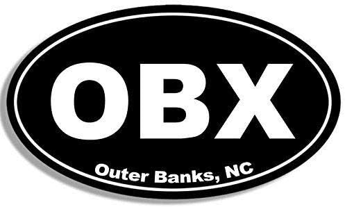 Imán de 3 x 5 pulgadas ovalado negro OBX Outer Banks NC Sticker (North Carolina Beach Logo Town) adhesivo magnético de vinilo para parachoques se
