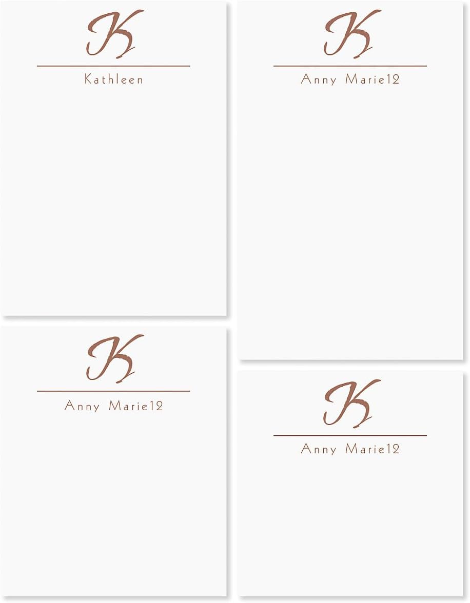 Current Juego de 4 bloc de notas personalizado con inicial, 100 hojas, varios tamaños, ideal para listas de compras, listas de comestibles y regalos