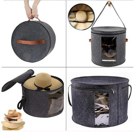 Caja de almacenamiento para sombreros con tapa antipolvo, organizador de sombreros plegable redondo de fieltro Caja de almacenamiento de viaje