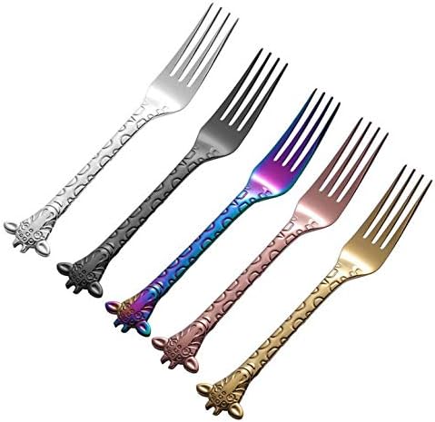 MBB 5 PC mango jirafa servir tenedores postres recoger comida servidor acero inoxidable cubiertos vajilla