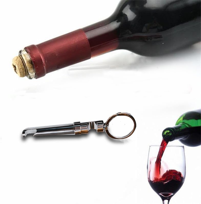 BJinegely Mini llavero sacacorchos, elegante abridor de botellas portátil 3 en 1, sacacorchos de botella de vino, actualización de abridor de