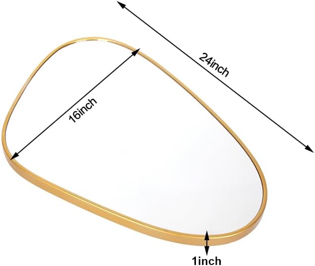 Mirrts Espejo de pared dorado irregular de 16 x 24 pulgadas, moderno espejo de pared decorativo enmarcado para dormitorio, baño y entrada, espejo de