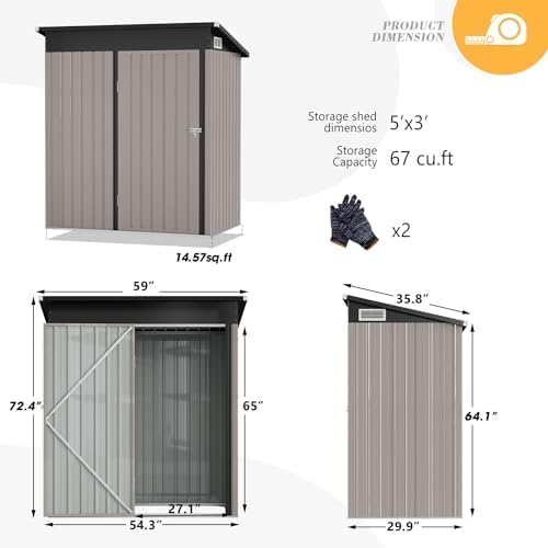 Cobertizo de almacenamiento al aire libre de 3.0 x 4.9 pies, cobertizo de metal para jardín para bicicleta, cobertizo de almacenamiento de
