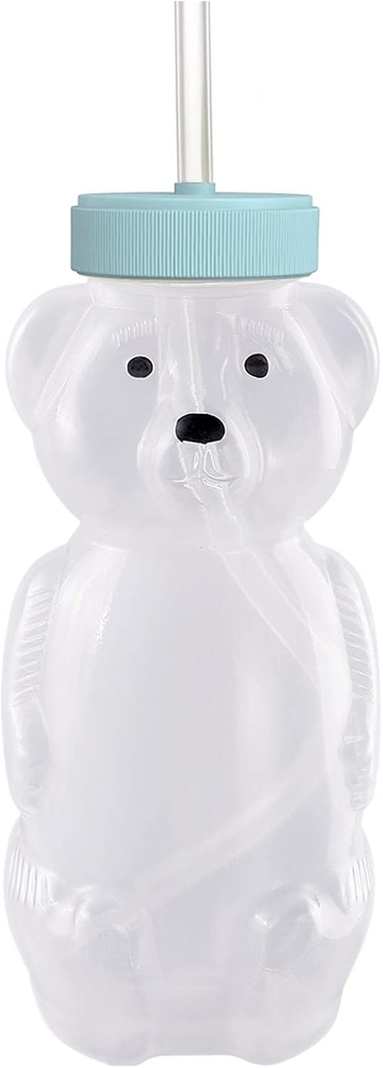 Honey Bear – Vasos con popote para bebés, paquete de 1 unidad, taza de oso de paja de 8 onzas con diseño de tapa de seguridad mejorado, popote para