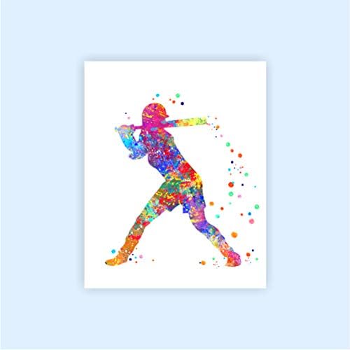 Dignovel Studios Sin marco (juego de 6) 8X10 Acuarela Chica Béisbol Softbol casco guante bola bat blazer deporte impresión dormitorio pared arte dnc4