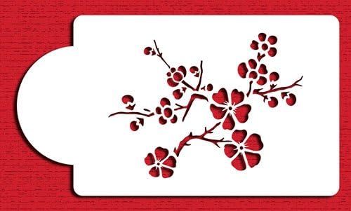 Designer Stencils Plantilla de pastel de nivel 2 de cerezo floreciente, beigesemitransparente