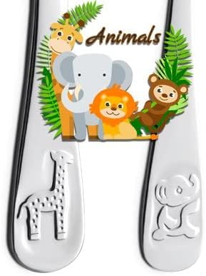 Maverton Juego de cubiertos para niños pequeños – Cubertería para niños con animales grabados – Para cumpleaños – Accesorios de cocina para bautizo