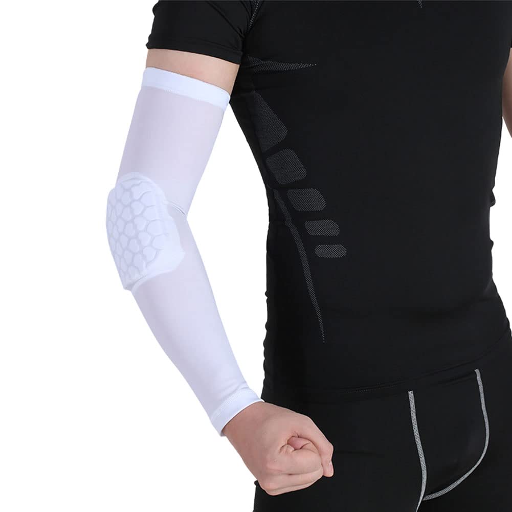 MEKOTSK 2 mangas acolchadas para coderas, mangas de baloncesto para baloncesto, fútbol, voleibol, béisbol, Blanco