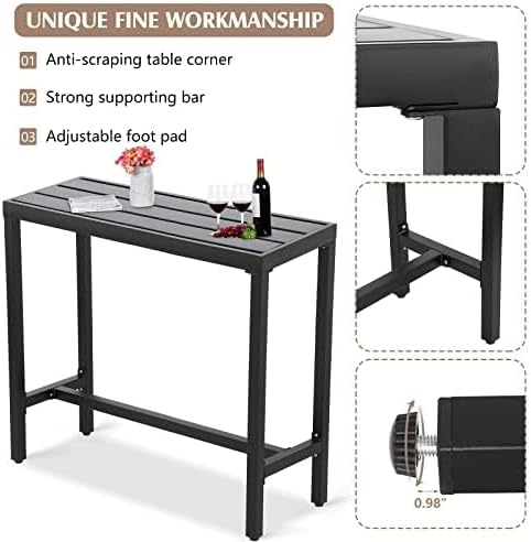 Mesa de bar al aire libre, mesa de barra de altura de mostrador de patio, mesa de bar rectangular de 63 pulgadas para patio, jardín, balcón, junto a