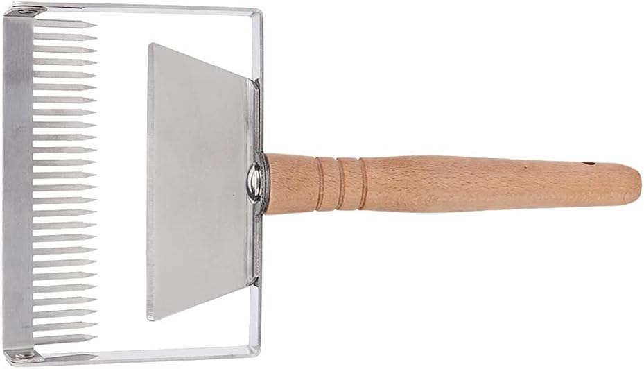 TOPINCN Wide Uncapping Fork, Stainless Steel Beehive Scraper, Ergonomic Wood Handle, Less Wastage and Mess, Beekeeping Apicultural Equipment Tool