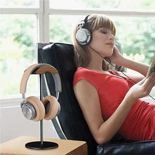 Soporte para auriculares con reposacabezas de madera de nogal premium, gancho para colgar auriculares para escritorio con base pesada sólida para